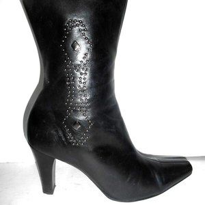 9 M Nine West Black Full Zipper Pointed Toe High Heel Ankle Fashion Boots